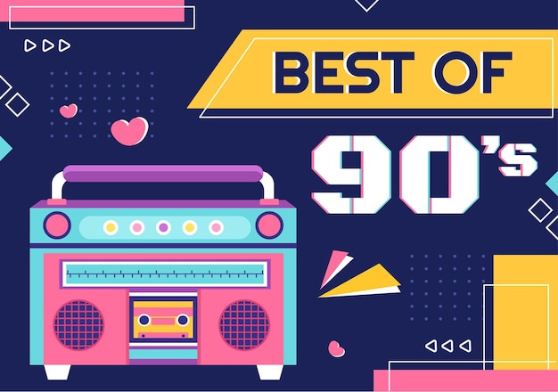 90s Retro Party Cartoon Background Illustration in Trendy Flat Style Design