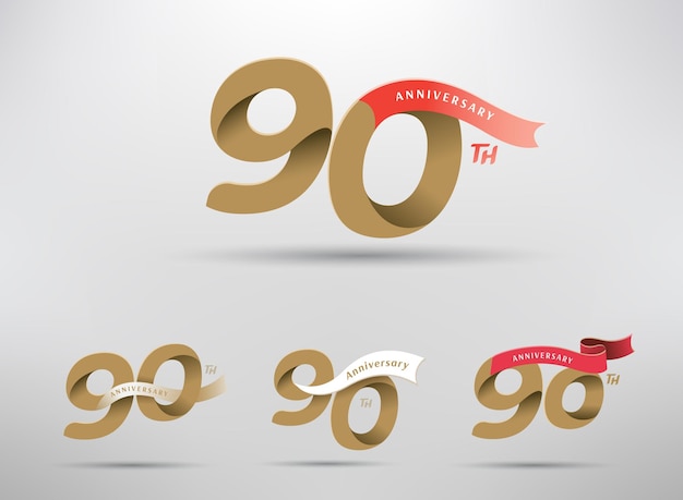 Vector 90th anniversary celebration logotype with alternative number and ribbon design