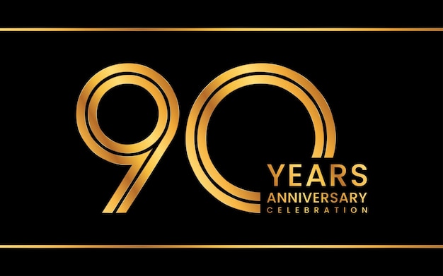 90th anniversary logo design with golden color Line Art style Logo Vector Template Illustration