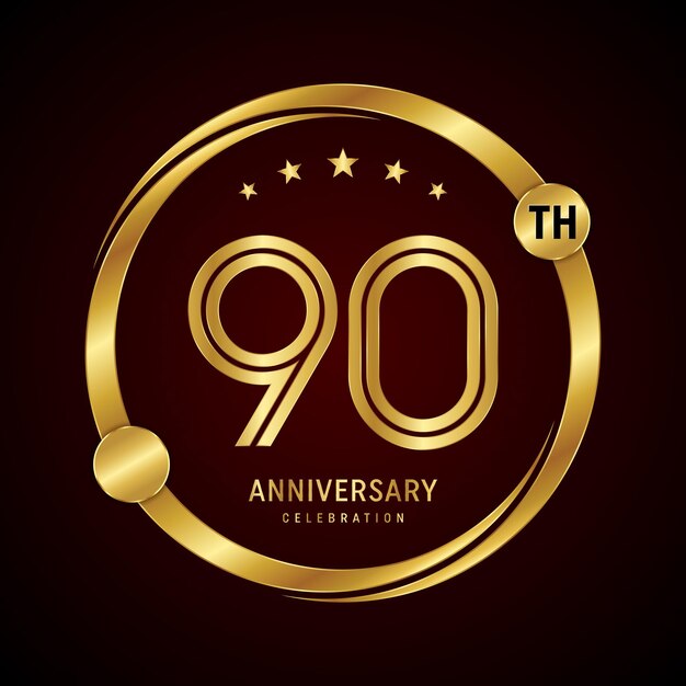 90th anniversary logo design with golden ring and number Vector template illustration