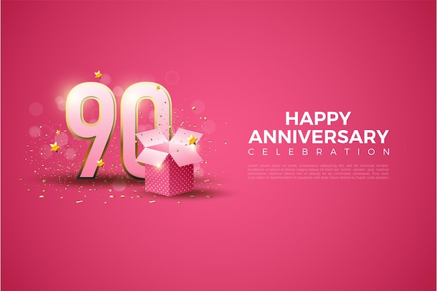 90th anniversary with number and gift box illustration