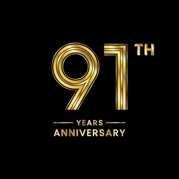 91 years anniversary logo design with golden number for anniversary celebration event Logo Vector