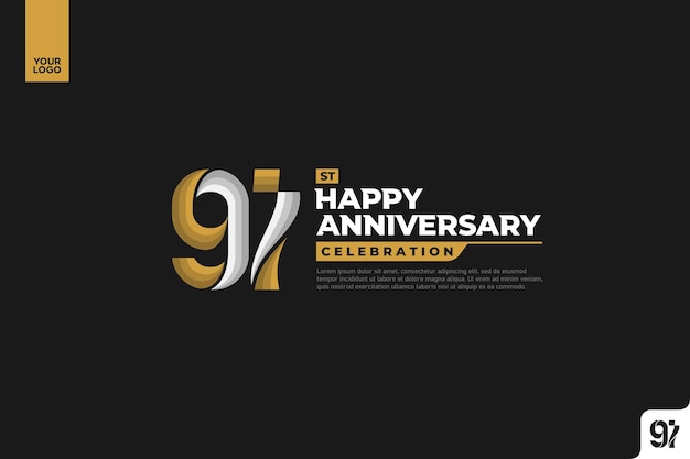 91st happy anniversary celebration with gold and silver on black background