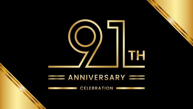 91th Anniversary Celebration with golden text Golden anniversary vector template