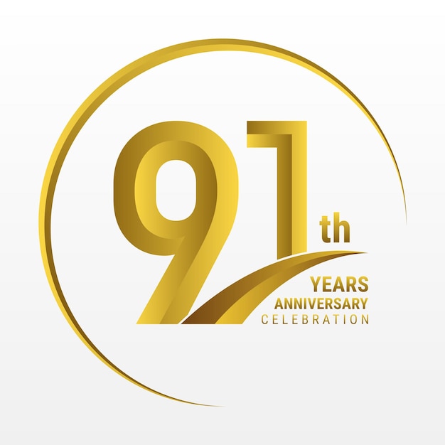 91th Anniversary Logo design with golden color and ring Logo Vector Template