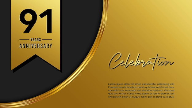 91th anniversary template design with golden pattern and ribbon for anniversary celebration event