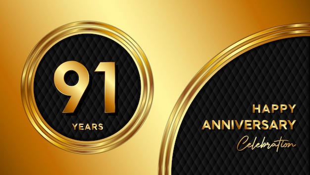 91th anniversary template design with golden texture and number for anniversary celebration event