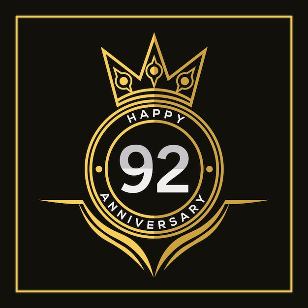 92 years anniversary design with crown  template. Vector and illustration. Anniversary logo.