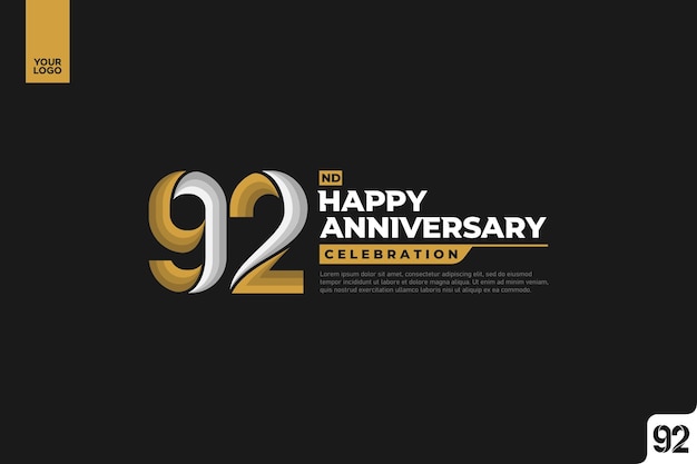 92nd happy anniversary celebration with gold and silver on black background