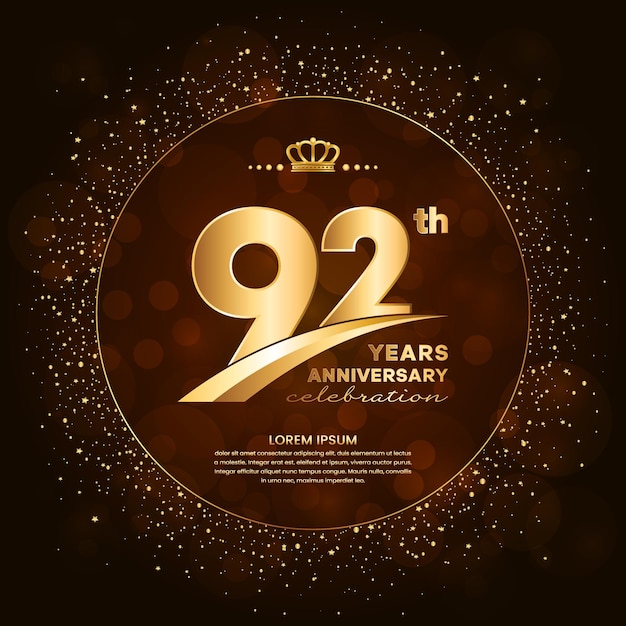 92th anniversary logo with gold numbers and glitter isolated on a gradient background