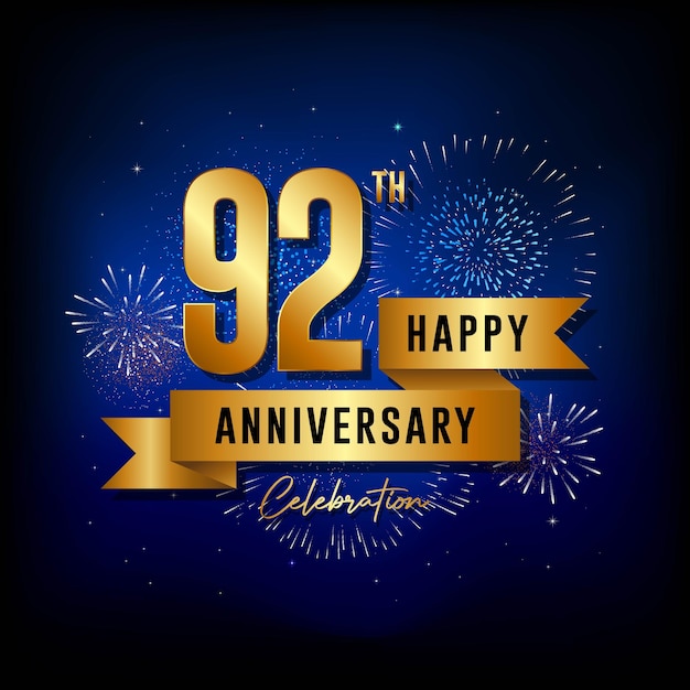 92th Anniversary template design with golden ribbon Vector template illustration