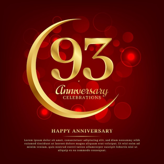 93 years anniversary with golden moon and red shiny background added with text for congratulations words