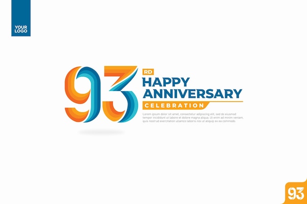 93rd happy anniversary celebration with orange and turquoise gradations on white background