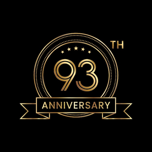 93th Anniversary emblem design with gold color for celebration event Line Art Design Logo Vector