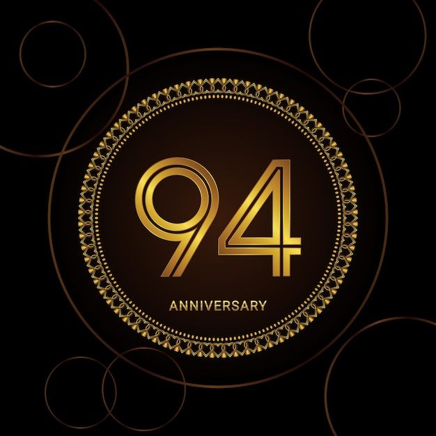 94th Anniversary Celebration with golden text and ring Golden anniversary vector template