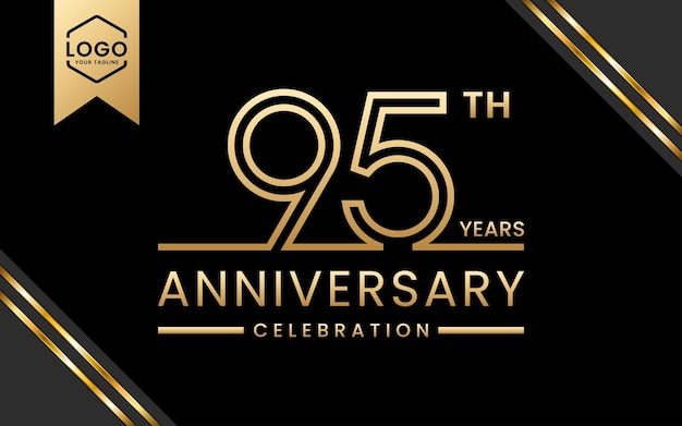 95 year anniversary celebration Anniversary template design with Golden Line Art Vector template