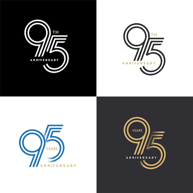 95 years anniversary vector number icon birthday logo label black white and colors with stripe number