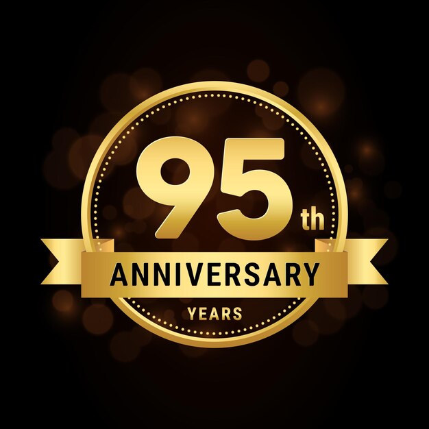 95th anniversary anniversary celebration template design with gold ribbon Logo vector illustration