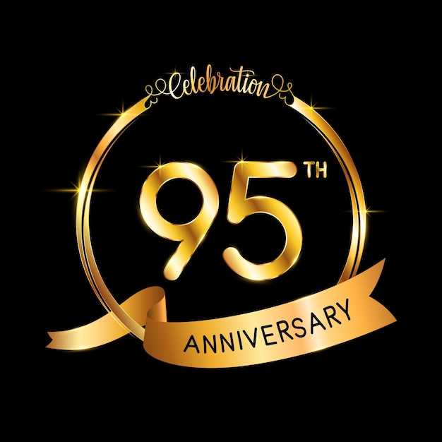 95th Anniversary template design with gold color ribbon and ring Logo Vector Illustration