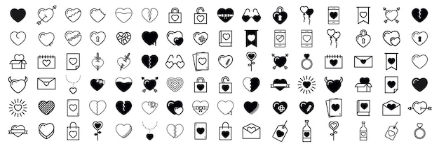 96 heart line icon set Simple pictogram pack Stroke vector drawing on a white background Modern collection of outline style icons