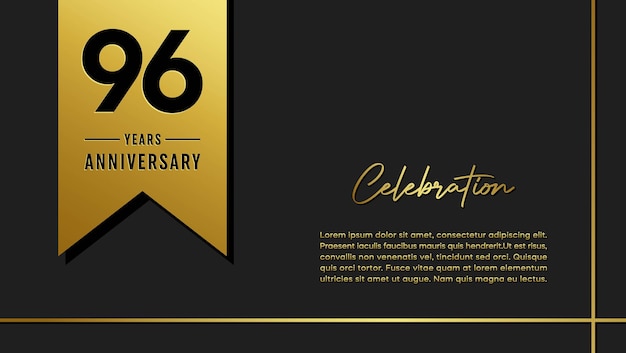 96 Years Anniversary template design with golden ribbon Simple and luxury style Vector Template