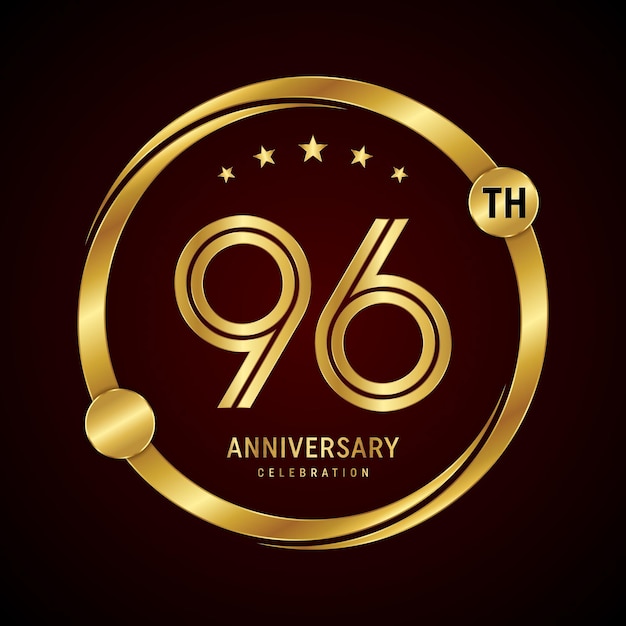 96th anniversary logo design with golden ring and number Vector template illustration