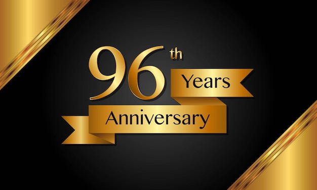 96th Anniversary template design with golden ribbon Vector template illustration