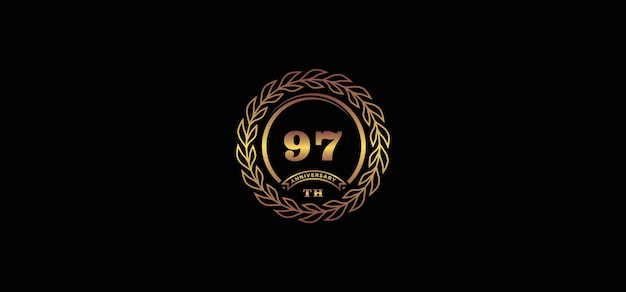 97st anniversary logo with ring and frame gold color and black background