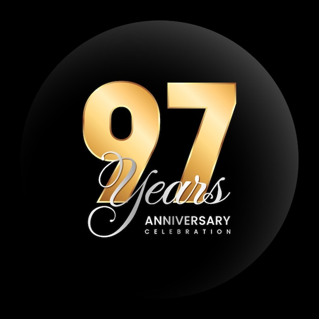 97th anniversary logo design concept Golden number with silver color text Logo Vector Template Illustration