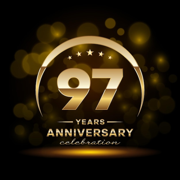 97th Anniversary logo design with golden color and ring for birthday event Logo Vector Template