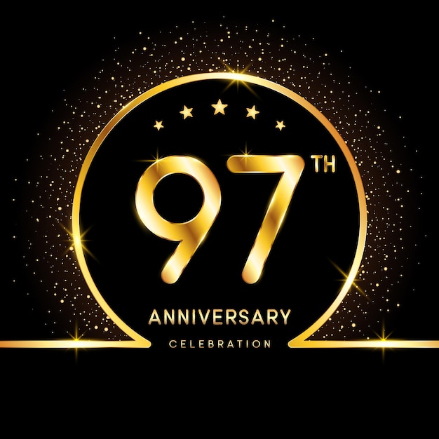 97th Anniversary Logotype Golden anniversary logo design with golden number Logo Vector Template