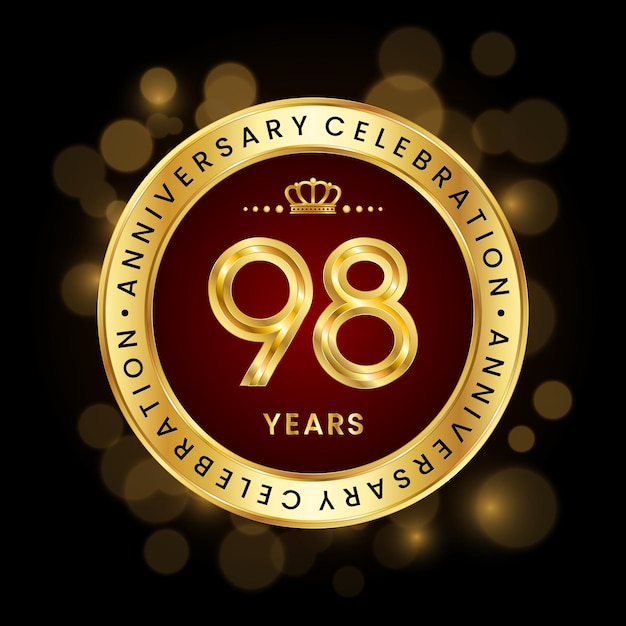 98th Anniversary Celebration logo design with golden emblem style Logo vector template