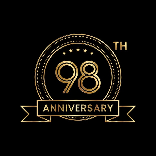 98th Anniversary emblem design with gold color for celebration event Line Art Design Logo Vector