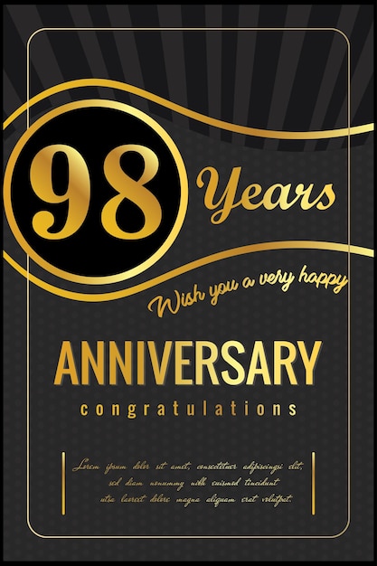 98th years anniversary, vector design for anniversary celebration with gold and black color.