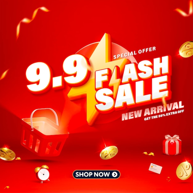 99 3D style Flash Sale banner template design for web or social media