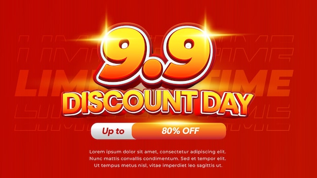 99 online shopping day sale banner or flyer design 3D text effect template