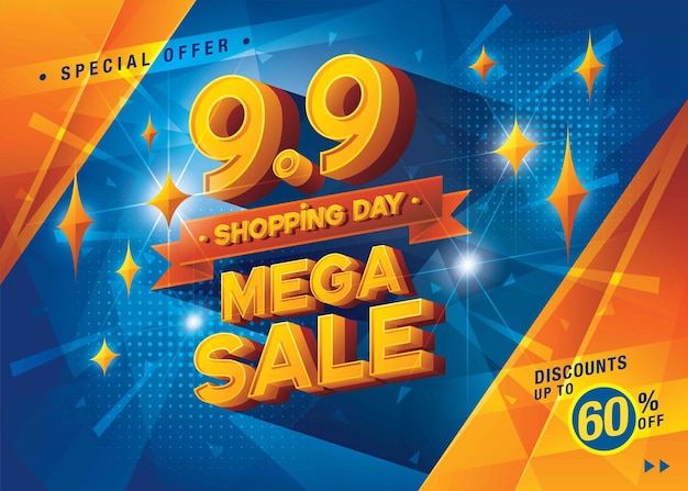 99 Shopping Day Mega Sale Banner Template design special offer discount. Sale promotion poster.