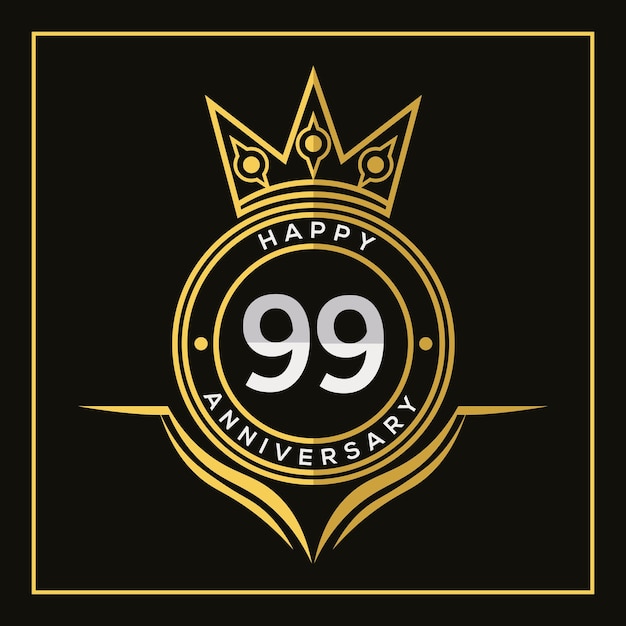 99 years anniversary design with crown  template. Vector and illustration. Anniversary logo.