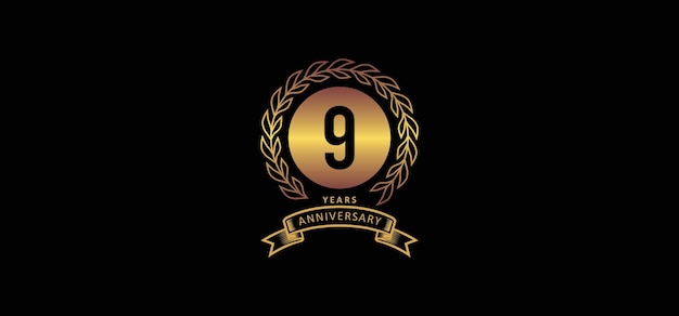 9st anniversary logo with gold and black background