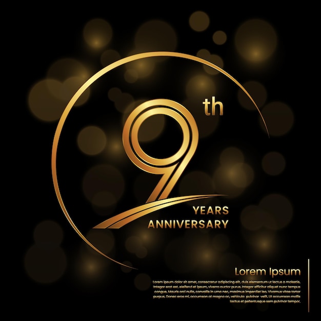 9th Anniversary logo design with double line numbers Golden anniversary template Vector Logo Template