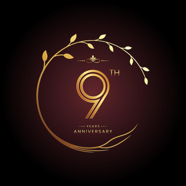 9th anniversary logo design with a golden number and circular tree concept