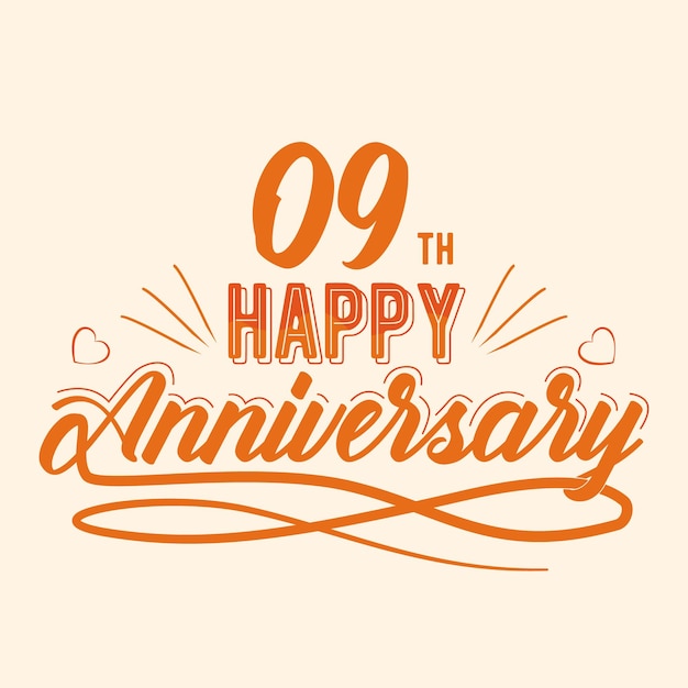 9th Happy Anniversary Celebration Vector Design Nine Years Anniversary