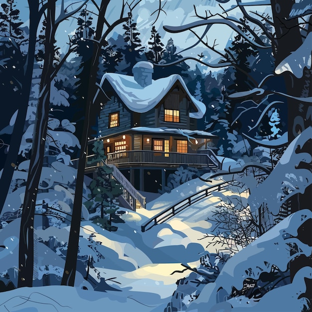 A_cozy_house_nestled_in_a_snowy_forest_Vector