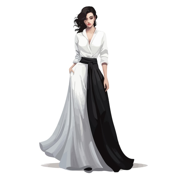 Vector a_drawing_of_a_woman_in_a_white_and_black_outfit