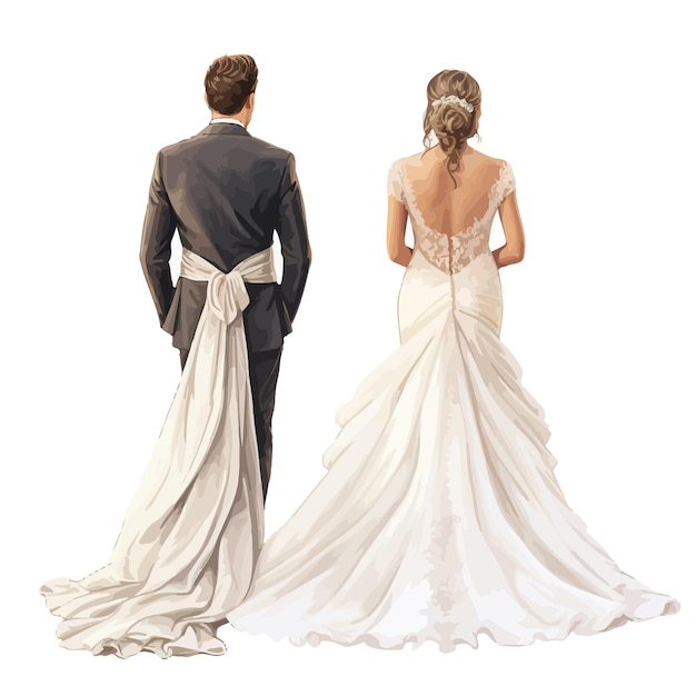 A_front_and_back_view_of_a_married_couple_vector