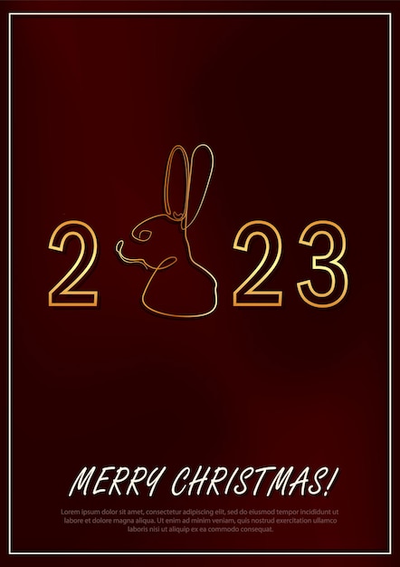 A4 postcard with linear rabbit as a symbol of Chinese New Year 2023. Greeting card with golden bunny