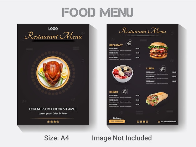 A4 size restaurant new year food menu template, new year food design layout,