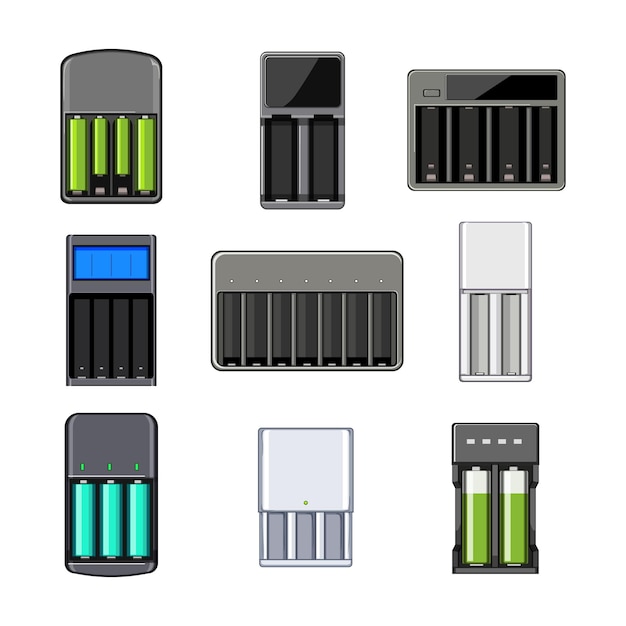 Aa battery charger set cartoon vector illustration