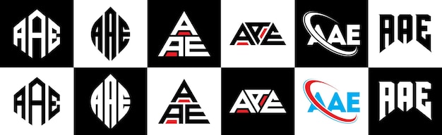 AAE letter logo design in six style AAE polygon circle triangle hexagon flat and simple style with black and white color variation letter logo set in one artboard AAE minimalist and classic logo