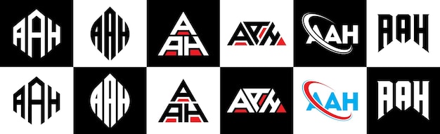 AAH letter logo design in six style AAH polygon circle triangle hexagon flat and simple style with black and white color variation letter logo set in one artboard AAH minimalist and classic logo